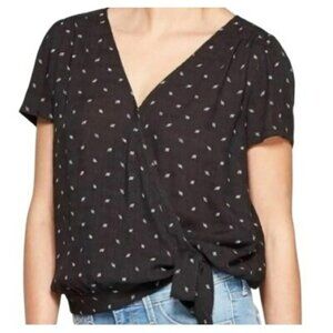 Universal Thread Womens Black Wrap Top With Tie Detail Size M